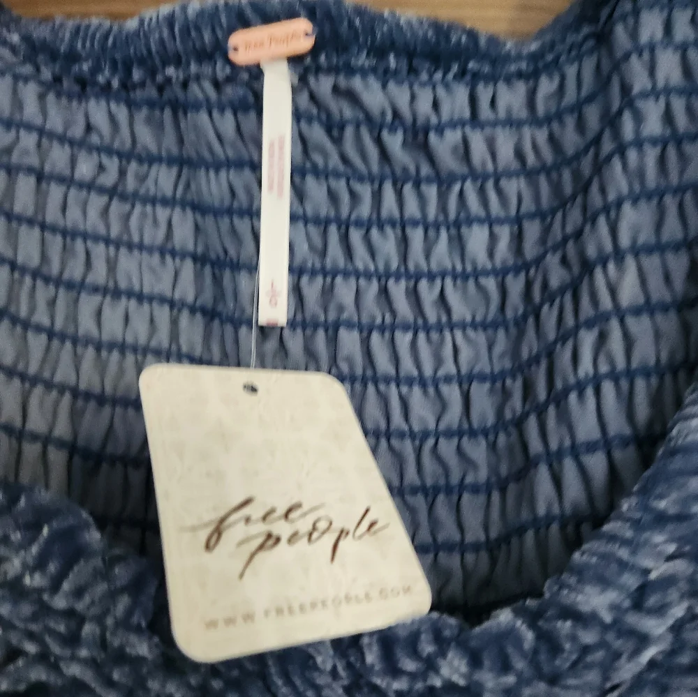 NWT Free People Farrier Velvet mini dress harbor blue Color Size L - Picture 6 of 7